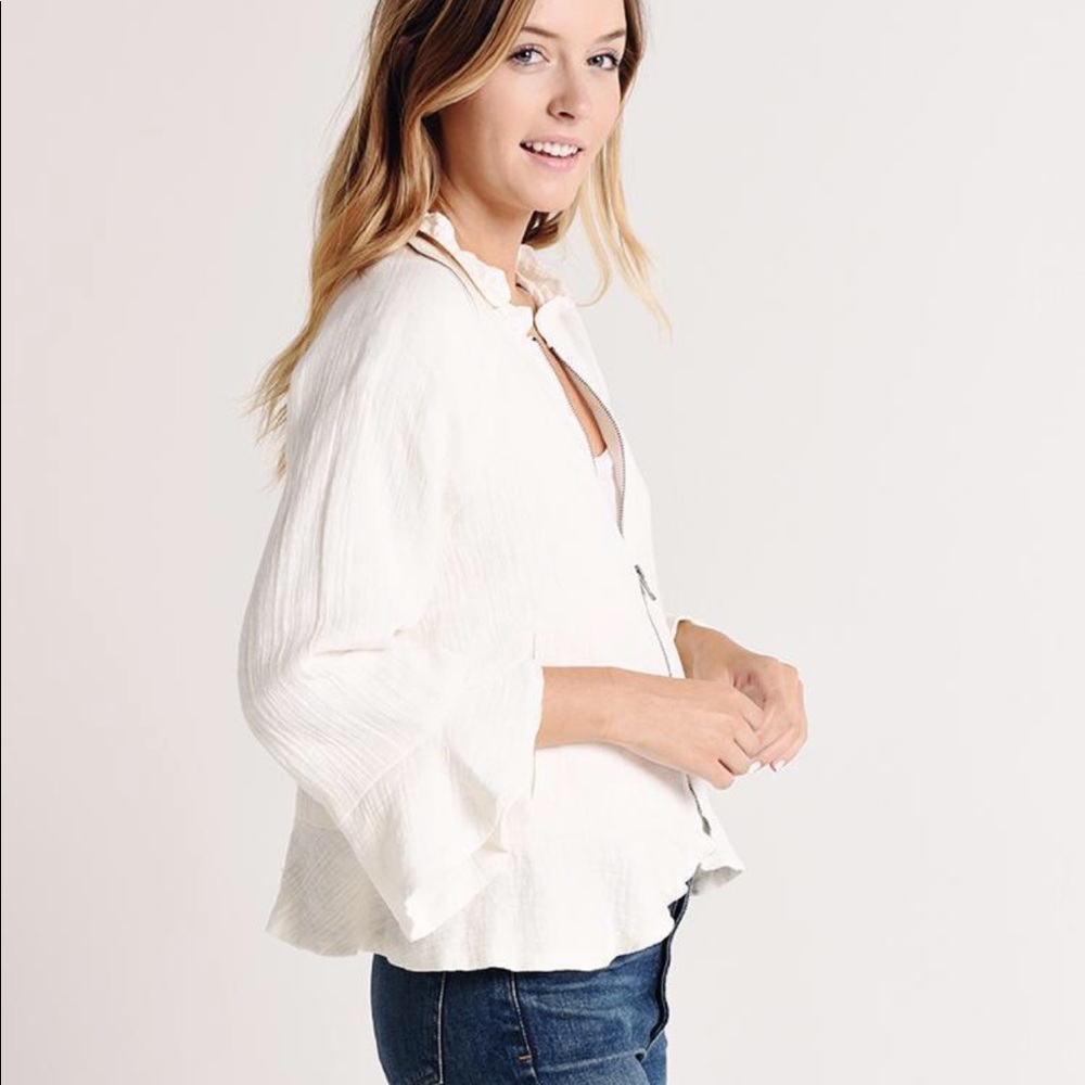 Anthropologie Franklin 3/4 Sleeve Zip Jacket White - Picture 2 of 7